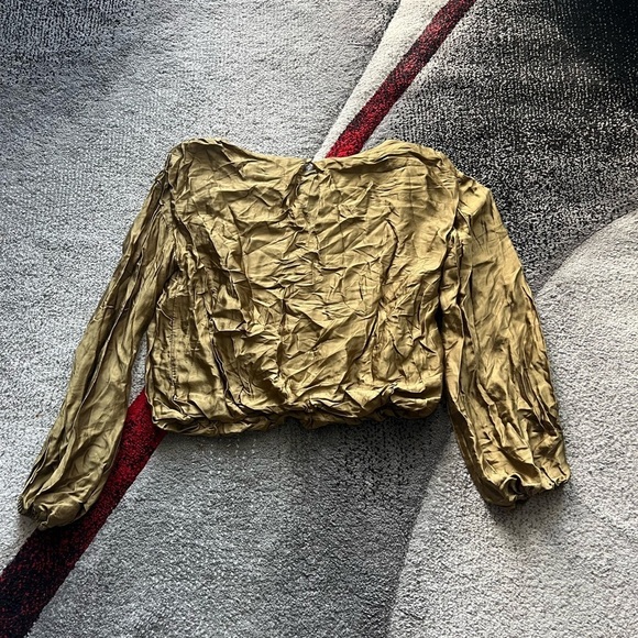 Anthropologie Olive Green Satin Long Sleeve Blouse - Picture 5 of 6